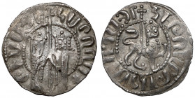 Armenia, Hetoum I i Zabel (1226-1270) Tram Bardzo ładna. Srebro, średnica 20,6 x 20,1 mm, waga 2,99 g.&nbsp; 
Grade: XF/XF+ 