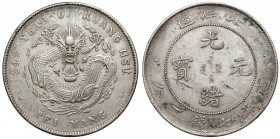 China, Chihli Province, Yuan year 34 (1908) Delikatnie przetarta na stronie z datą. Bardzo ładnie zachowana. Srebro, średnica 38.7 mm, waga 26.57 g. M...
