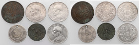 China, lot of 6 bronze and silver coins (6pcs) 
Grade: F-VF 