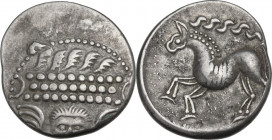 Celtic World. Central Europe, Eastern Noricum. AR Tetradrachm,"Frontalgesicht type", mint in Slovenia, 2nd-1st centuries BC. Obv. Small head facing, w...