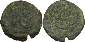 Greek Italy. Uncertain Central Etruria. Incuse Centesimal Group. AE 30-Units, late 4th-3rd century BC. Obv. Bearded head of Hercle right, wearing lion...