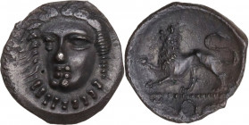 Greek Italy. Central and Southern Campania, Phistelia. AR Obol, c. 325-275 BC. Obv. Head of female facing slighty left, wearing necklace. Rev. Lion cr...