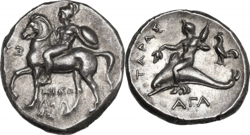 Greek Italy. Southern Apulia, Tarentum. AR Nomos, c. 302-280 BC. Nikodamos, Eu-,...