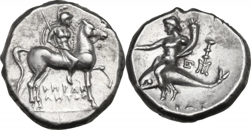 Greek Italy. Southern Apulia, Tarentum. AR Nomos, c. 281-240 BC. Herakletos, Fi-...