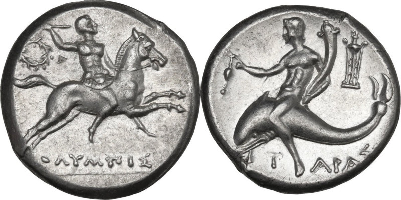 Greek Italy. Southern Apulia, Tarentum. AR Nomos, c. 240-228 BC. Olympis magistr...