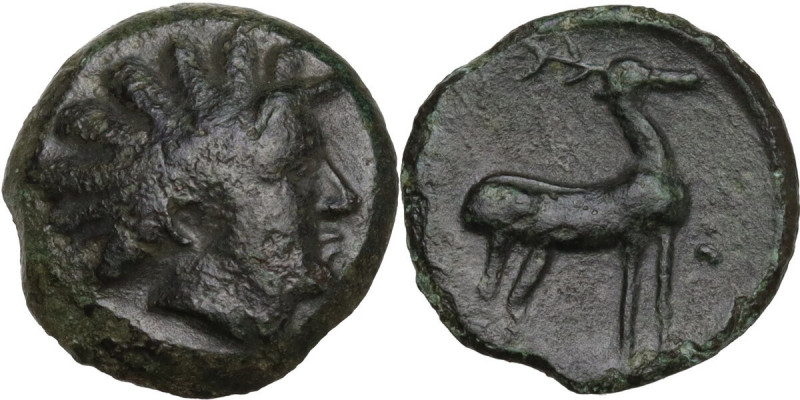 Greek Italy. Bruttium, Kaulonia. AE 14.5 mm. c. 425-420 BC. Obv. Horned head of ...