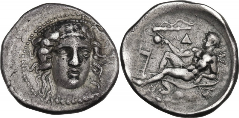 Greek Italy. Bruttium, Kroton. AR Nomos, c. 400-325 BC. Obv. Head of Hera Lakini...
