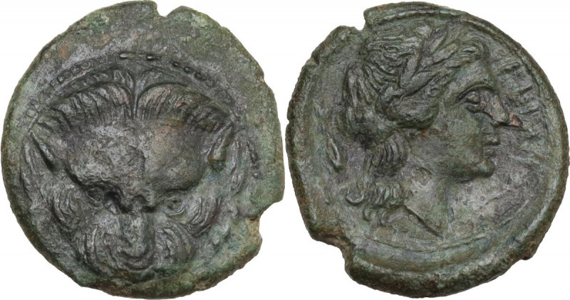 Greek Italy. Bruttium, Rhegion. AE 15 mm. circa 351-280 BC. Obv. Facing lion-mas...