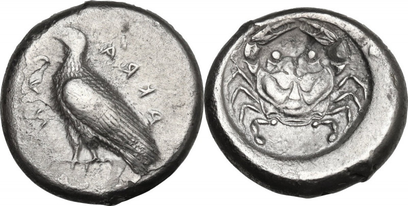 Sicily. Akragas. AR Didrachm, c. 495-480/478 BC. Obv. AKRA-CAN (retrograde). Sea...