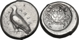 Sicily. Akragas. AR Didrachm, c. 495-480/478 BC. Obv. AKRA-CAN (retrograde). Sea-eagle standing left. Rev. Crab, with carapace in the form of a human ...