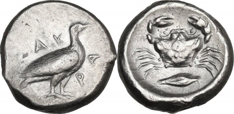 Sicily. Akragas. AR Didrachm, c. 480/478-470 BC. Obv. AK-RA. Sea-eagle standing ...