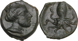 Sicily. Eryx. AE Onkia (?), c. 330-260 BC. Obv. Female head left (Aphrodite?), wearing necklace. Rev. Octopus. HGC 2 949 (Motya); CNS I 24; Campana 55...