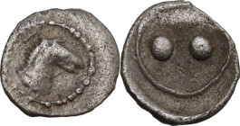 Sicily. Gela. AR Hexas-Dionkion, c. 480/75-475/70 BC. Obv. Head of horse right. Rev. Two pellets within linear border. HGC 2 377; Jenkins, Gela 201. A...