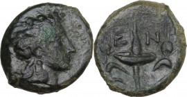 Sicily. Henna. AE Hexas, c. 357-354 BC. Obv. ΔΑΜΑΤΗΡ. Head of Demeter right, wreathed with grain. Rev. E-N. Torch between two stalks of corn. HGC 2 39...