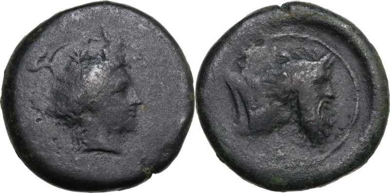 Sicily. Herbessos. AE 28 mm, c. 335-325 BC. Obv. ΗΕΡΒΕΣΣ-ΙΝΩΝ. Laureate head of ...