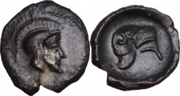 Sicily. Himera. AR Litra, c. 470-450 BC. Obv. Beardea and helmeted head right. Rev. Attic helmet decorated with palmette. HGC 2 446; NG Lloyd 1029; Ja...