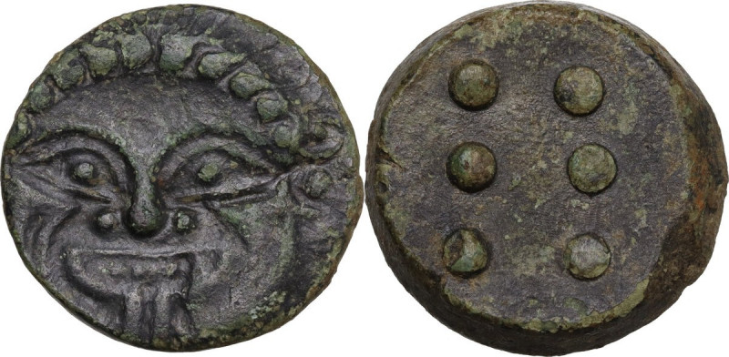 Sicily. Himera. AE Cast Hemilitron or Hexonkion, c. 425-409 BC. Obv. Facing gorg...