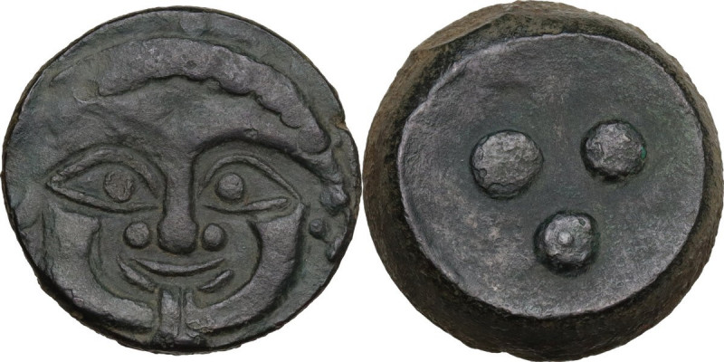 Sicily. Himera. AE Tetras, c. 430-420 BC. Obv. Gorgoneion. Rev. Three pellets. H...