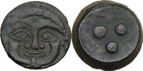 Sicily. Himera. AE Tetras, c. 430-420 BC. Obv. Gorgoneion. Rev. Three pellets. HGC 2 467; CNS I 18. AE. 11.13 g. 21.00 mm. R. Good VF.