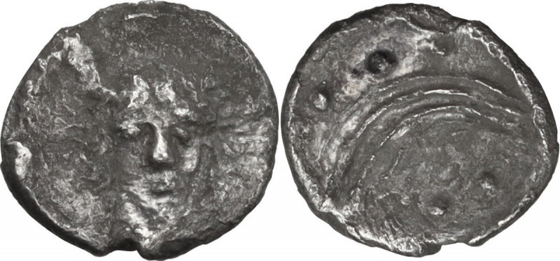 Sicily. Kamarina (?). AR Hemilitron, c. 413-410 BC. Obv. [ΣIKA]. Head of horned ...