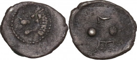 Sicily. Leontini. AR Hexas or Dionkion, c. 466-460 BC. Obv. Lion head left. Rev. Two pellets (mark of value); L-E. HGC 2 704; SNG ANS (Add.)1345 var. ...