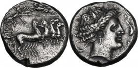 Sicily. Lilybaeum (as Cape of Melqart). AR Tetradrachm, c. 360-330 BC. Obv. Charioteer wearing long chiton, driving fast quadriga right, holding reins...