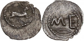 Sicily. Messana. AR Hemilitron, c. 425-421 BC. Obv. Hare springing right. Rev. ME; below, leaf. HGC 2 -; cf. 826; SNG ANS -; Caltabiano -. AR. 0.10 g....