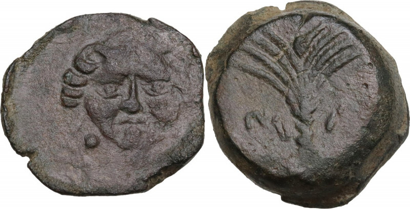 Sicily. Motya. AE Tetras, c. 415/10-397 BC. Obv. Facing Gorgoneion with protrudi...