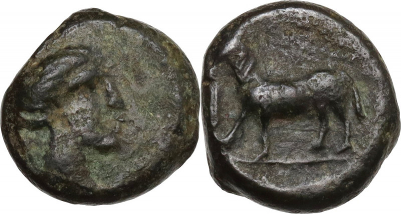 Sicily. Nakona. AE Hexas (?), c. 330-310 BC. Obv. Female head right. Rev. Ram st...