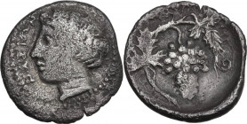 Sicily. Naxos. AR Litra, c. 415-403 BC. Obv. ΝΑΞΙΩΝ. Head of Dionysos left, wreathed with ivy. Rev. Bunch of grapes on vine with two leaves. HGC 2 975...