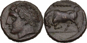 Sicily. Syracuse. Agathokles (317-289 BC). AE 17.5 mm, c. 295-289 BC. Obv. ΣΥΡΑΚΟΣΙΩΝ. Head of young Herakles left, wearing tainia. Rev. Bull charging...