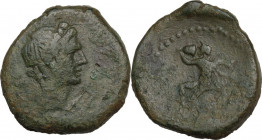 Sicily. Thermai Himerenses. AE Hemilitron (?), c. 290-270 BC. Obv. Laureate head of Apollo right; below chin, lyre. Rev. Male figure bent left; wearin...