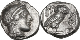 Continental Greece. Attica, Athens. AR Tetradrachm, c. 454-404 BC. Obv. Head of Athena right, wearing earring, necklace, and crested Attic helmet deco...