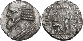 Greek Asia. Kings of Parthia. Gotarzes II (40-51 AD). BI Tetradrachm. Seleukeia on the Tigris mint. Dated 361 SE (AD 49/50). Month off flan. Obv. Diad...