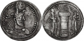 Greek Asia. Sasanian Kings. Narseh (293-303). AR Drachm. Obv. Bust right, wearing crown with arcades, three foliate branches and korymbos; hair in sin...