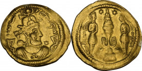 Greek Asia. Sasanian Kings. Vahrām (Bahram) VI (590-591 AD). AV Dinar. AYLAN (Susa?) mint. Dated RY 1 (AD 590). Obv. ’pzwn in Pahlavi to left, whl’n i...