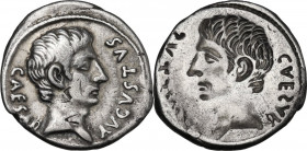 Augustus (27 BC-14 AD). AR Brockage Denarius, c. 18-13 BC. Obv. CAESAR AVGVSTVS. Bare head right. Rev. Incuse of obverse. Cf. RIC I, 297,299 (Petroniu...