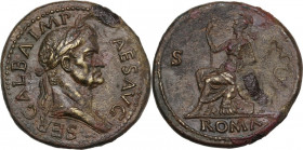 Galba (68-69). AE Sestertius. Rome mint. Struck circa June-August AD 68. Obv. SER GALBA IMP CAES AVG. Laureate and draped bust right. Rev. ROMA (in ex...