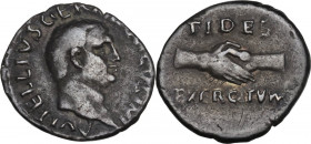 Vitellius (69 AD). AR Denarius. Obv. A VITELLIVS GERMANICVS IMP. Bare head right. Rev. FIDES / EXERCITVM. Clasped hands. RIC I (2nd ed.) 67. AR. 3.02 ...