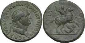 Titus as Caesar (69-79). AE Sestertius. Struck under Vespasian, 72 AD. Obv. T CAESAR VESPASIAN IMP PON TR POT COS II. Laureate head right. Rev. SC. Ti...