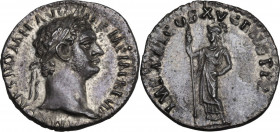 Domitian (81-96). AR Denarius, 90 AD. Obv. IMP CAES DOMIT AVG GERM P M TR P VIIII. Laureate head right. Rev. IMP XXI COS XV CENS PPP. Minerva standing...