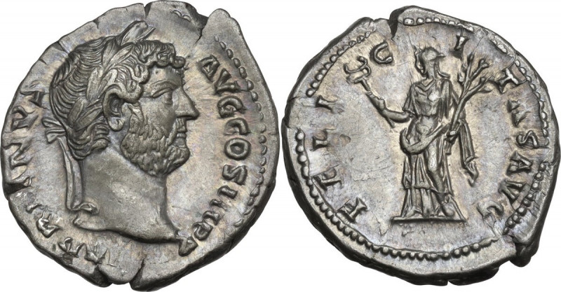 Hadrian (117-138). AR Denarius, 134-138 AD. Obv. HADRIANVS AVG COS III PP. Laure...