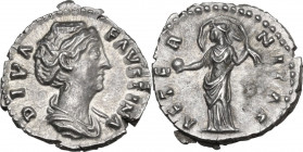 Diva Faustina I (after 141 AD). AR Denarius, struck under Antoninus Pius, c. 146-161 AD. Obv. DIVA FAVSTINA. Draped bust right, wearing hair in coil b...