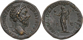 Marcus Aurelius (161-180). AE Sestertius, 163-164 AD. Obv. M ANTONINVS AVG GERM TR P XXIX. Laureate head right. Rev. LIBERALITAS AVG VI IMP VII COS II...