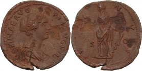 Faustina II, wife of Marcus Aurelius (died 176 AD). AE Sestertius, struck under Antoninus Pius, 145-146 AD. Obv. FAVSTINAE AVG PII AVG FIL. Draped bus...