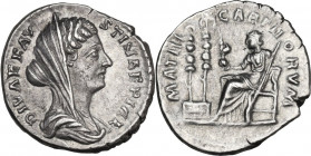 Diva Faustina II (after 176 AD). AR Denarius. Struck under Marcus Aurelius, after 176 AD. Obv. DIVA FAVSTINAE PIAE. Veiled and draped bust right. Rev....