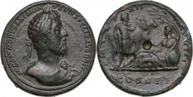 Commodus (177-192). AE Medallion. Rome mint, 186-187. Obv. M COMMODVS ANTONINVS PIVS FELIX AVG BRIT. Laureate bust right, wearing slight drapery on fa...