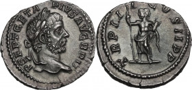 Geta (198-212). AR Denarius, 211 AD. Obv. P SEPT GETA PIVS AVG BRIT. Laureate bust right. Rev. TR P III COS II P P. Janus standing facing, holding spe...
