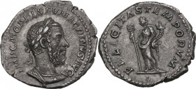 Macrinus (217-218). AR Denarius, 218 AD. Obv. IMP C M OPEL SEV MACRINVS AVG. Laureate and cuirassed bust right. Rev. FELICITAS TEMPORVM. Felicitas sta...