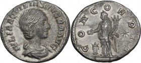 Aquilia Severa, second wife of Elagabalus (220-222). AR Denarius, struck under Elagabalus, 220-222. Obv. IVLIA AQVILIA SEVERA AVG. Draped bust right. ...